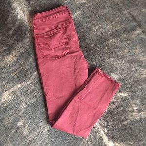 Maroon Skinny Cropped Jeggings